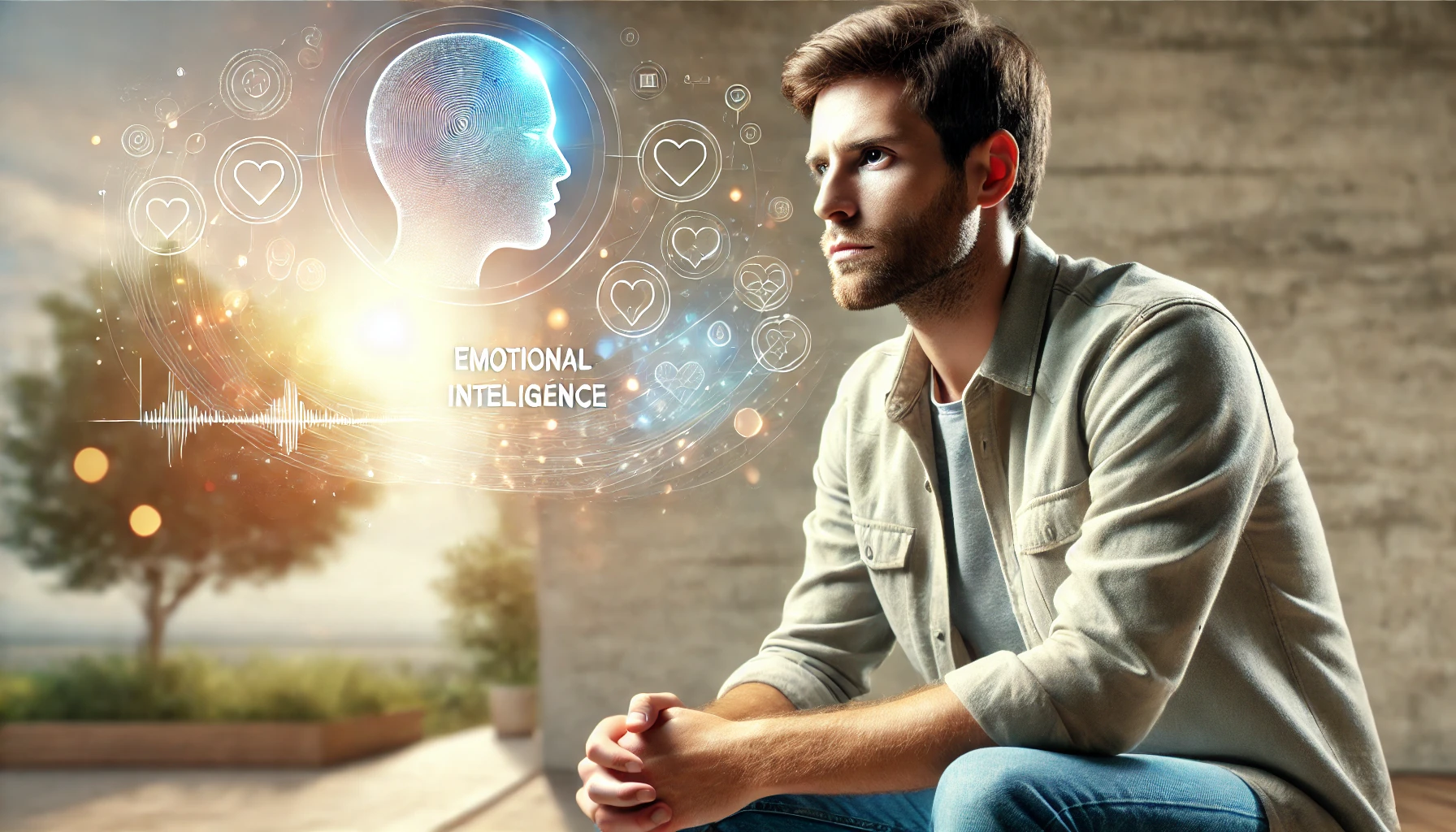 A man reflecting thoughtfully, symbolizing the journey of understanding and developing emotional intelligence.